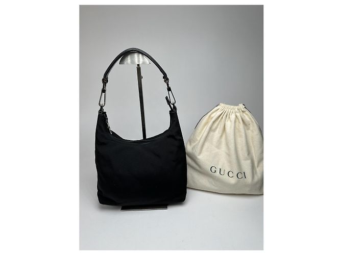 Vintage Gucci Canvas-Leder Tasche Schwarz - Ansicht 14