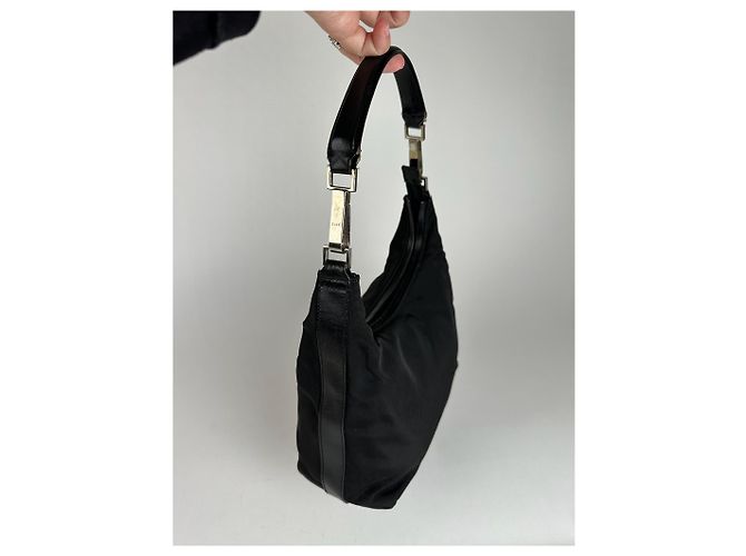 Vintage Gucci Canvas-Leder Tasche Schwarz - Ansicht 7