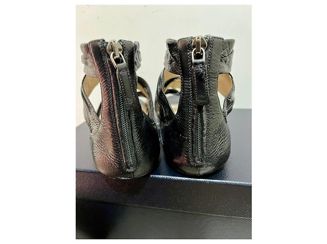 Prada Sandali piatti in pelle plissettata neri Nero - vista 3