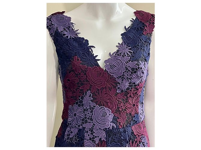 Abito in pizzo floreale Vera Wang viola e bordeaux Multicolore - vista 3