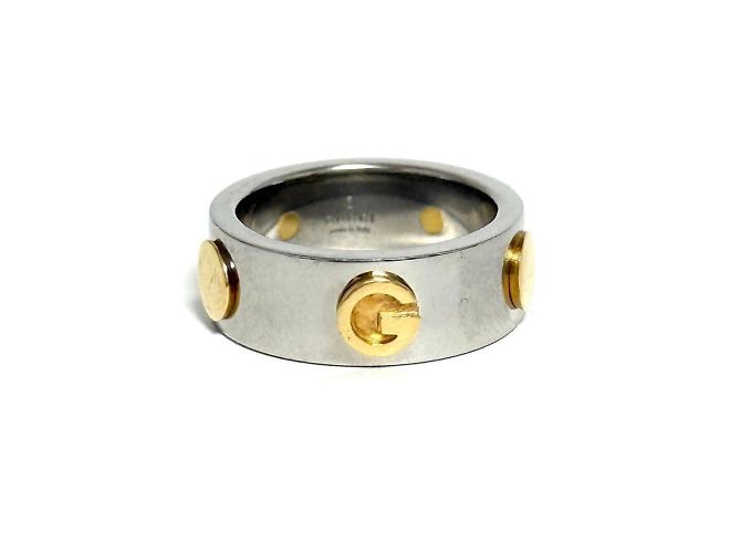 Anello in acciaio inossidabile e oro giallo Gucci - vista 2