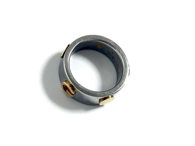 Anello in acciaio inossidabile e oro giallo Gucci - vista 7