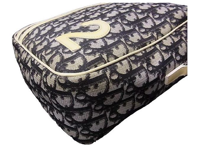 Borsa a tracolla Christian Dior blu navy e bianca con monogramma Bianco - vista 5