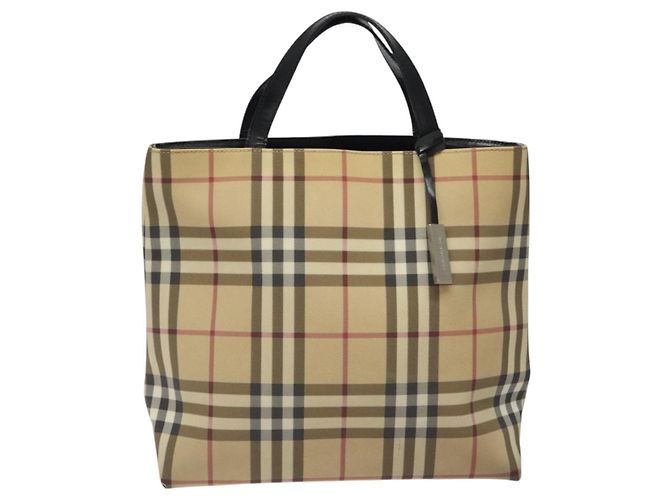Borsa a mano in PVC beige, nera e argento con motivo Nova Check di BURBERRY Auth BD1373 Nero - vista 13