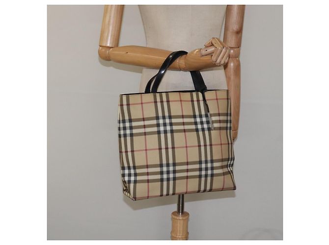 Borsa a mano in PVC beige, nera e argento con motivo Nova Check di BURBERRY Auth BD1373 Nero - vista 21
