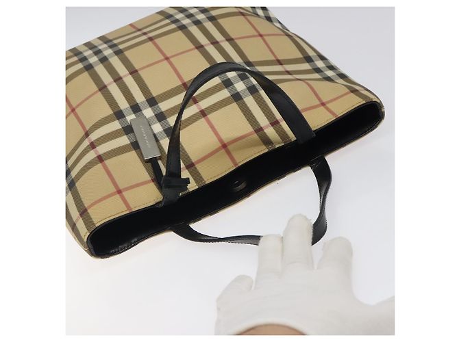 Borsa a mano in PVC beige, nera e argento con motivo Nova Check di BURBERRY Auth BD1373 Nero - vista 6