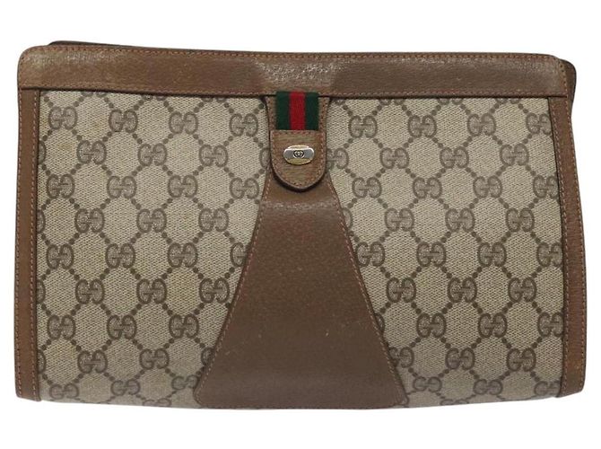 GUCCI GG Supreme Web Sherry Line Clutch Bag PVC Beige 89 01 033 Auth th5825 - vista 13