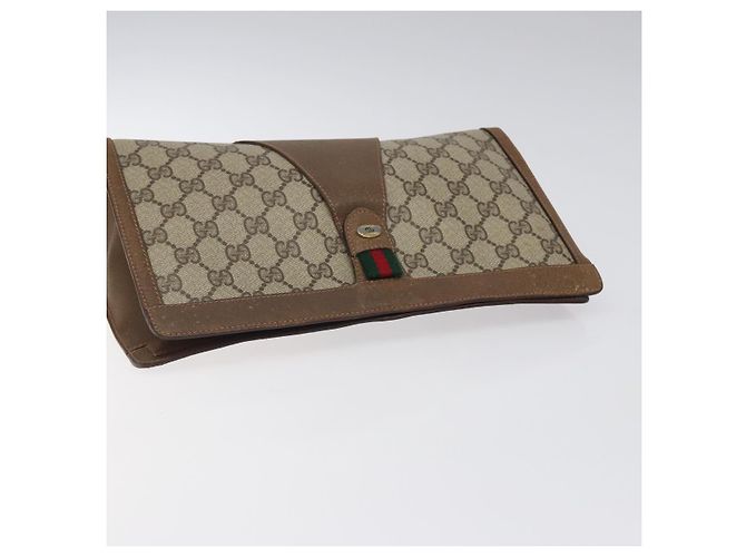 GUCCI GG Supreme Web Sherry Line Clutch Bag PVC Beige 89 01 033 Auth th5825 - vista 5