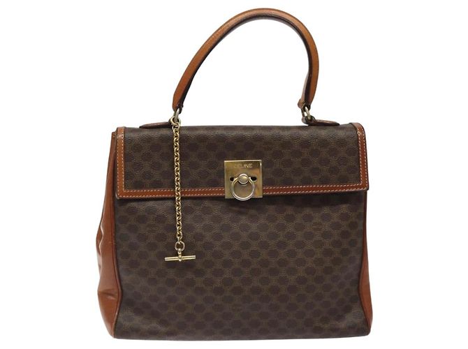 Céline Borsa a mano in tela Macadam CELINE in pelle PVC marrone oro Auth MY371 D'oro - vista 13
