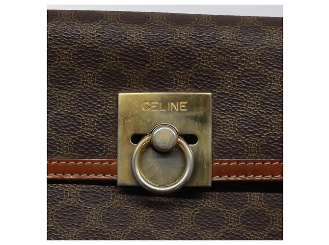 Céline Borsa a mano in tela Macadam CELINE in pelle PVC marrone oro Auth MY371 D'oro - vista 18