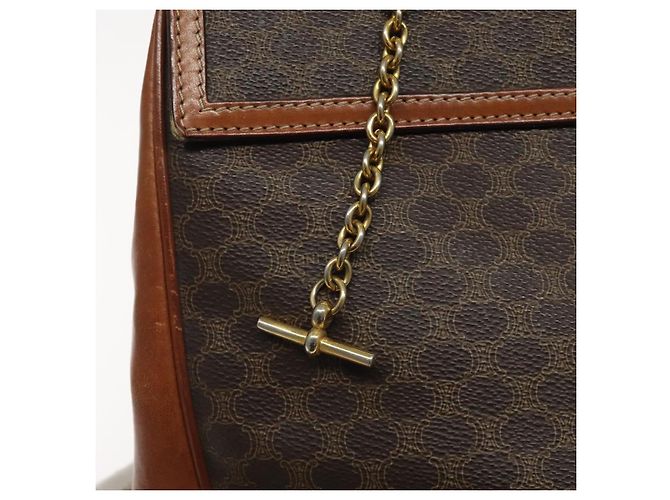Céline Borsa a mano in tela Macadam CELINE in pelle PVC marrone oro Auth MY371 D'oro - vista 19