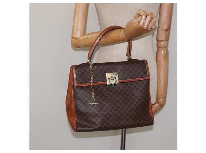 Céline Borsa a mano in tela Macadam CELINE in pelle PVC marrone oro Auth MY371 D'oro - vista 25