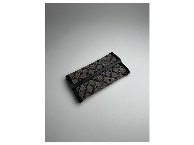 Céline Vintage Celine Paris Canvas Leather Monogram Wallet Black - view 10