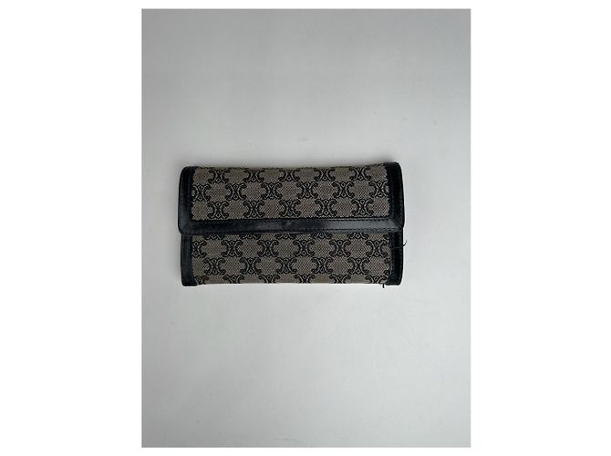 Céline Vintage Celine Paris Canvas Leather Monogram Wallet Black - view 11