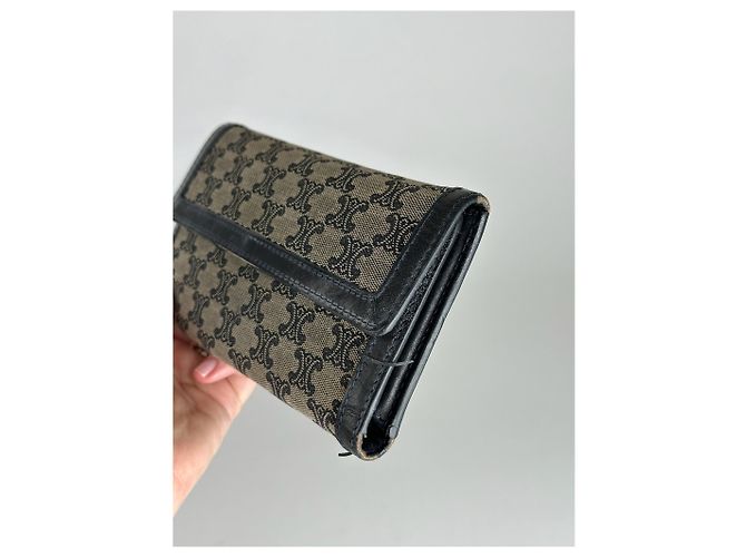 Céline Vintage Celine Paris Canvas Leather Monogram Wallet Black - view 5
