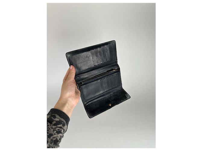 Céline Vintage Celine Paris Canvas Leather Monogram Wallet Black - view 6