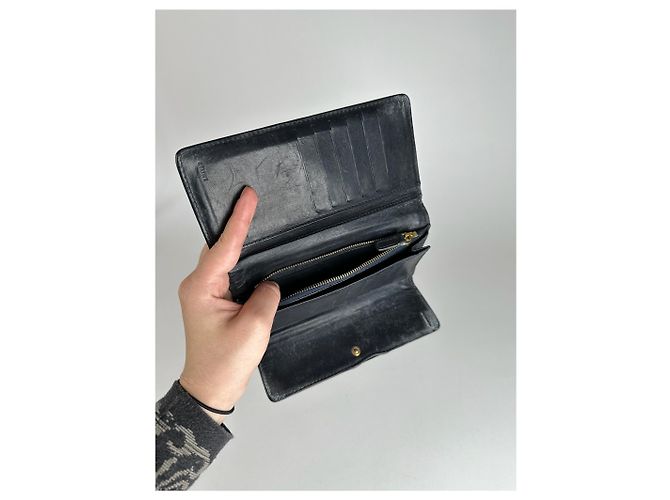 Céline Vintage Celine Paris Canvas Leather Monogram Wallet Black - view 7