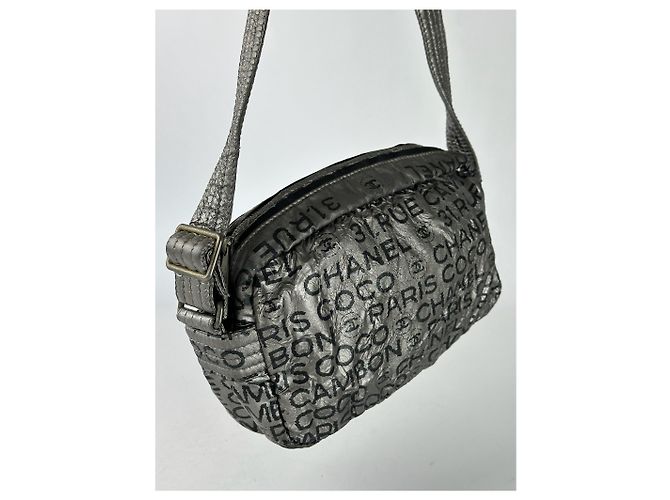 Vintage Chanel Monogram Schultertasche Silber Schwarz - Ansicht 10