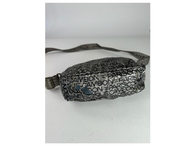Vintage Chanel Monogram Schultertasche Silber Schwarz - Ansicht 12