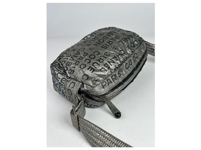 Vintage Chanel Monogram Schultertasche Silber Schwarz - Ansicht 13