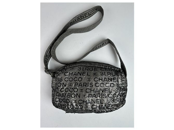 Vintage Chanel Monogram Schultertasche Silber Schwarz - Ansicht 7