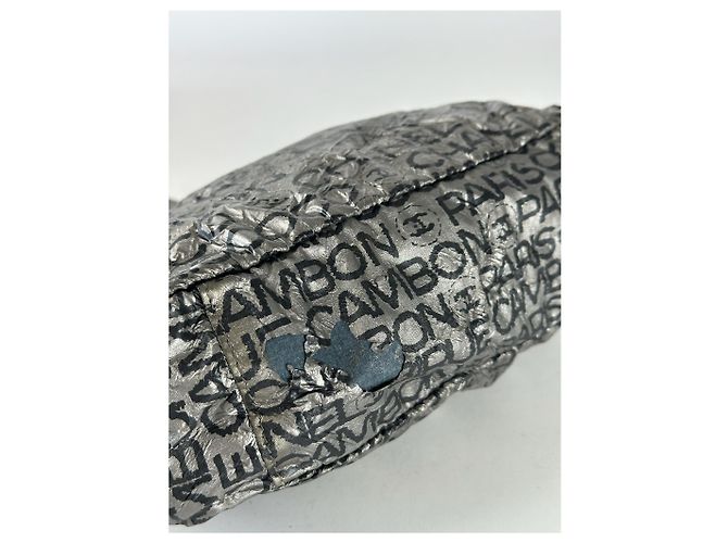 Vintage Chanel Monogram Schultertasche Silber Schwarz - Ansicht 9