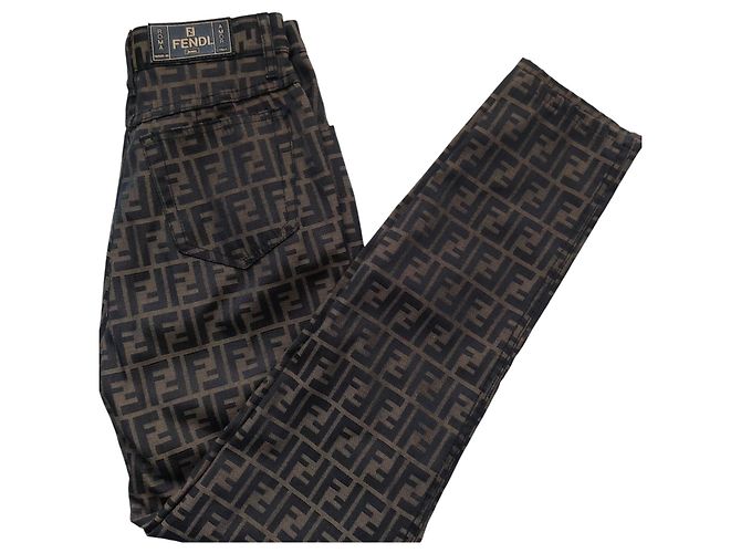 Fendi braune Jeanshose mit Zucca-Monogramm - Ansicht 2