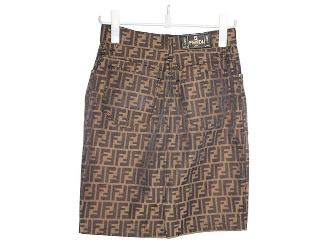 Falda marrón con monograma Zucca y logo de Fendi Castaño - vista 3