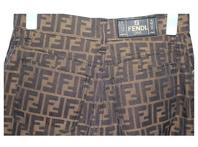 Falda marrón con monograma Zucca y logo de Fendi Castaño - vista 4