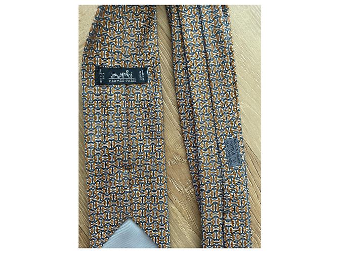 Cravatta Hermès in seta arancione e grigia - vista 3