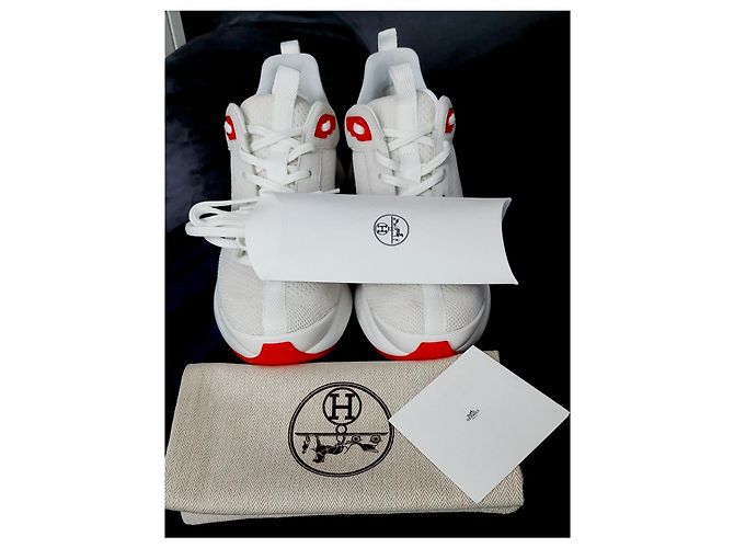 Baskets Hermès HOROS CHEVRE VELOUR Eggshell Blanc cassé - vue 4