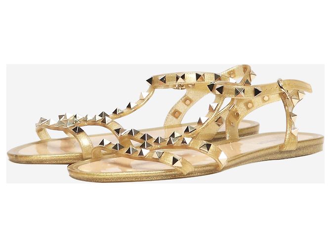 Valentino Gold Rockstud Glitzer Gummisandalen - Größe EU 39 - Ansicht 2