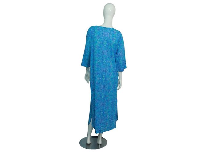Autre Marque Vestido Caftán Antica Sartoria de algodón azul con estampado étnico y cuentas - vista 2