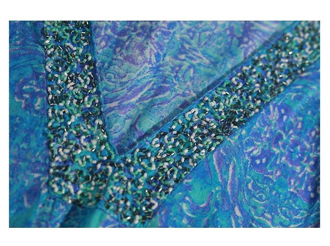 Autre Marque Vestido Caftán Antica Sartoria de algodón azul con estampado étnico y cuentas - vista 4