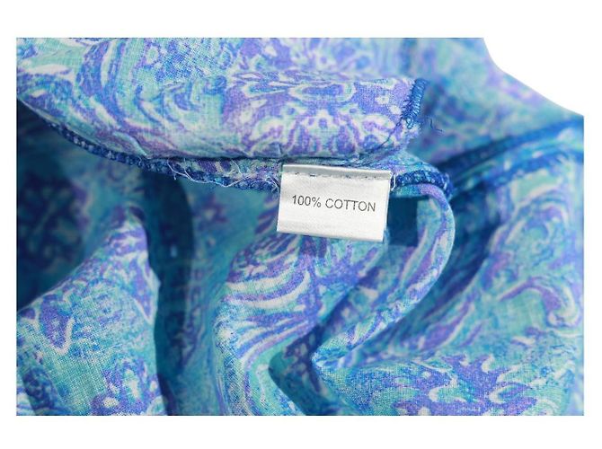 Autre Marque Vestido Caftán Antica Sartoria de algodón azul con estampado étnico y cuentas - vista 5