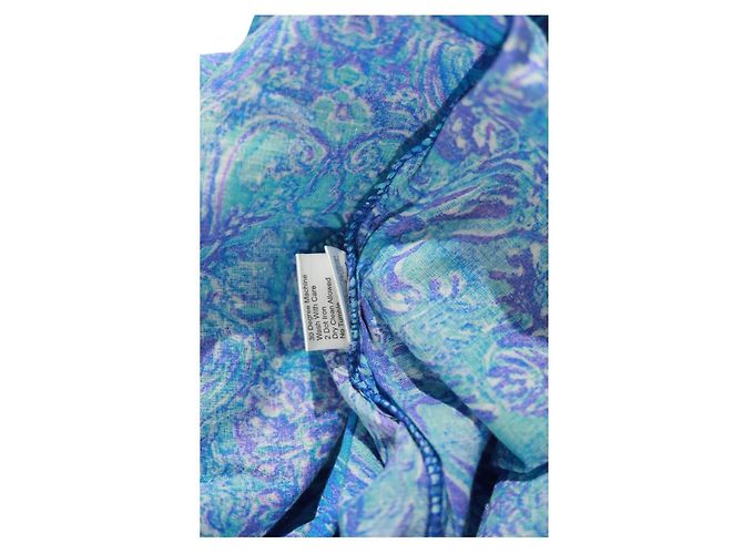 Autre Marque Vestido Caftán Antica Sartoria de algodón azul con estampado étnico y cuentas - vista 6