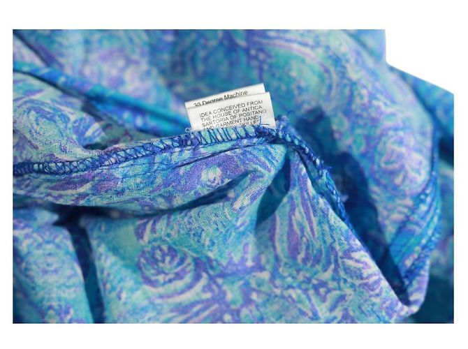Autre Marque Vestido Caftán Antica Sartoria de algodón azul con estampado étnico y cuentas - vista 7
