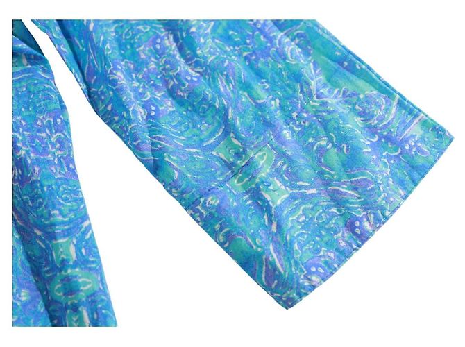 Autre Marque Vestido Caftán Antica Sartoria de algodón azul con estampado étnico y cuentas - vista 8