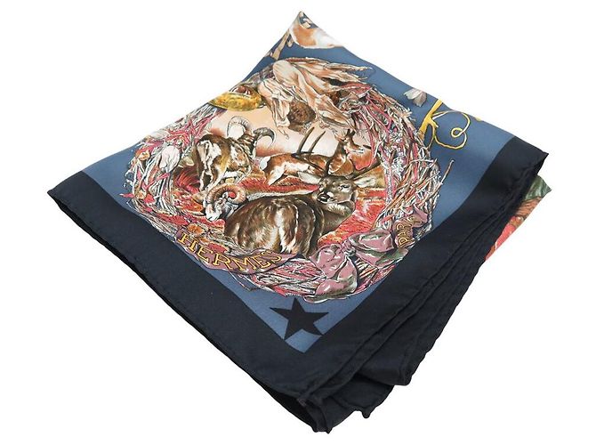 Hermès SCIALLE HERMES FAUNA E FLORE DEL TEXAS KERMIT OLIVER 90 SETA BLU - vista 10
