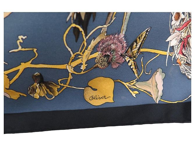 Hermès SCIALLE HERMES FAUNA E FLORE DEL TEXAS KERMIT OLIVER 90 SETA BLU - vista 7