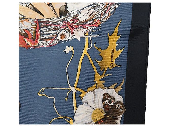 Hermès SCIALLE HERMES FAUNA E FLORE DEL TEXAS KERMIT OLIVER 90 SETA BLU - vista 9