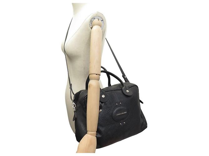 BORSA LONGCHAMP QUADRI 1206786001 IN PELLE GRAIN NERA CON TRACOLLA - vista 8