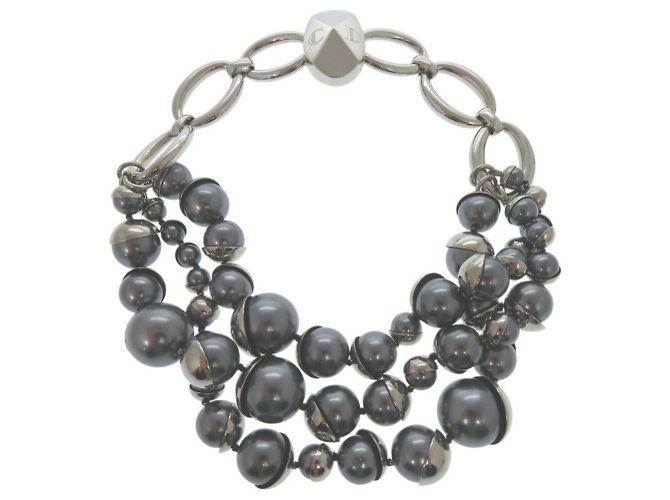 Collana in finta perla grigia e argento di Christian Dior Marrone - vista 2