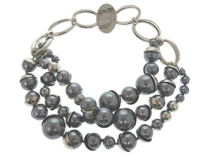 Collana in finta perla grigia e argento di Christian Dior Marrone - vista 3