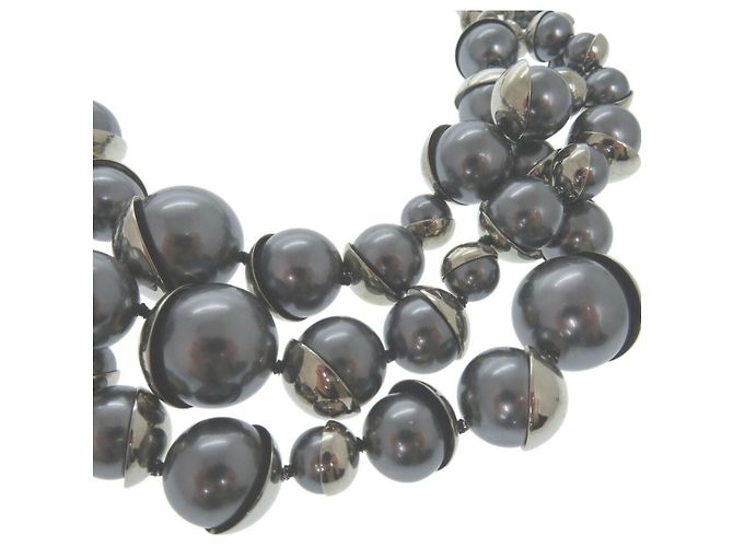 Collana in finta perla grigia e argento di Christian Dior Marrone - vista 6