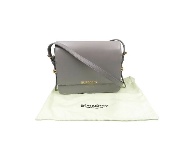 Borsa a spalla in pelle grigia Burberry Marrone - vista 4