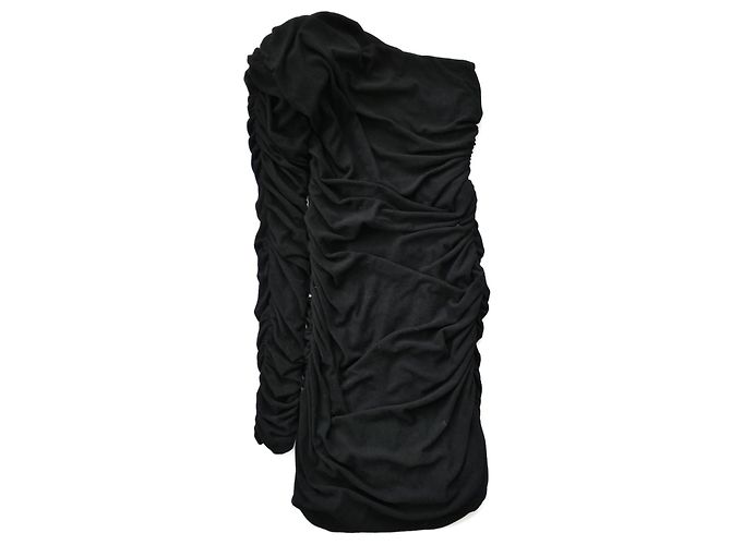 Schwarzes, gerafftes Minikleid mit einem Schulterträger von Alexandre Vauthier - Ansicht 2