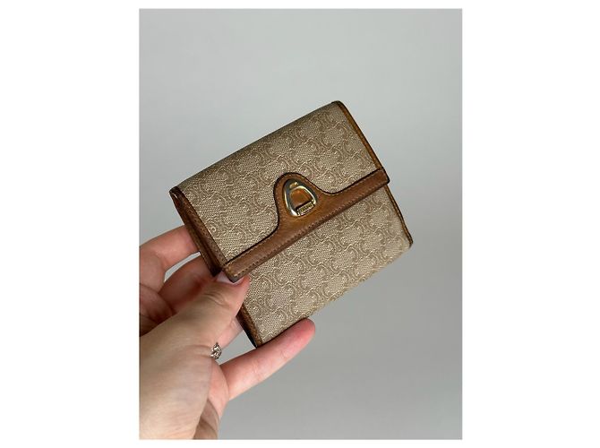 Céline Vintage Celine Paris Leather Monogram Wallet Beige Brown - view 10