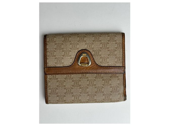 Céline Vintage Celine Paris Leather Monogram Wallet Beige Brown - view 11