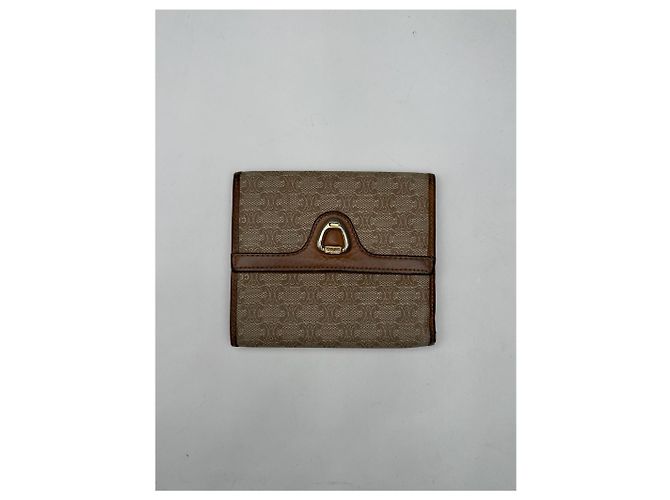 Céline Vintage Celine Paris Leather Monogram Wallet Beige Brown - view 13